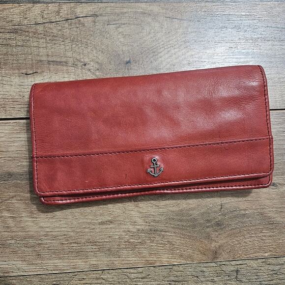 Harbour 2nd Billfold Red Leather Wallet Credit Card Slots Snap Closure - Picture 1 of 15